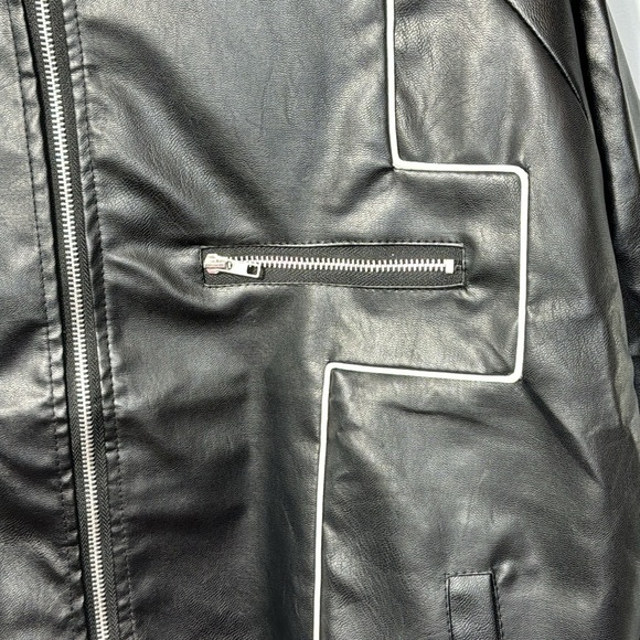 Jiechaofang Black with White Piping Faux Leather Jacket in Size XL - Picture 6 of 15